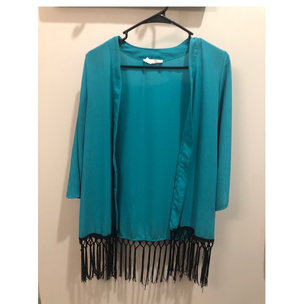 Blue fringe cardigan